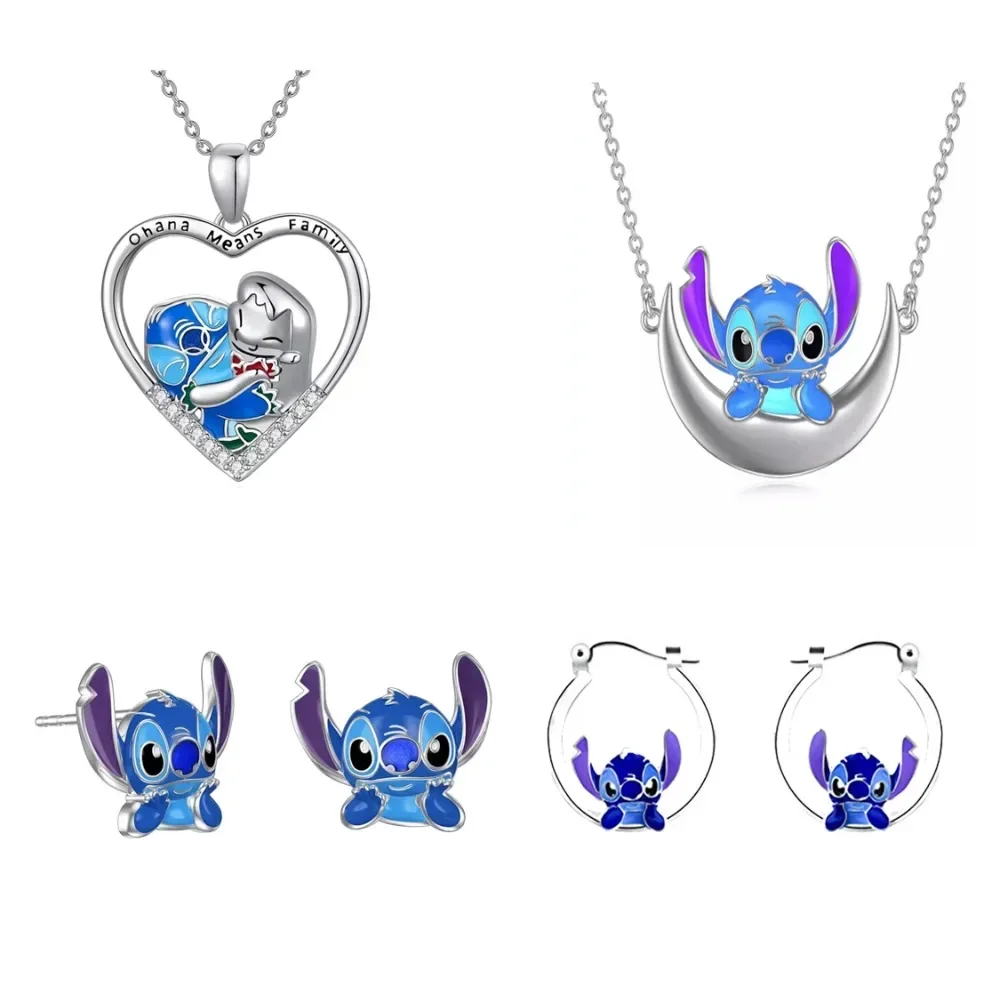 Disney-pendientes de Lilo & Stitch para niñas y mujeres, collares bonitos, accesorios de joyería de Anime, colgante, pendiente de tuerca, regalos de