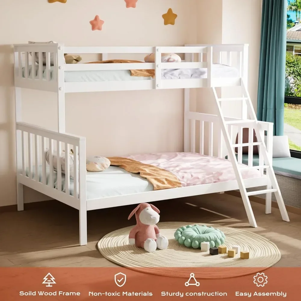 Convertible Twin Over Full Beliche, Camas Quadros com Escada e Guarda Trilho para Quarto da Escola, Camas para Crianças, Crianças, Adolescentes e Adultos