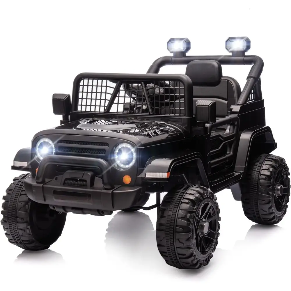 12V 電動乗用玩具トラック、リモコン付き、4輪バッテリー駆動キッズカー、LEDライト/ホーン付き電動プレイカー、ブラック