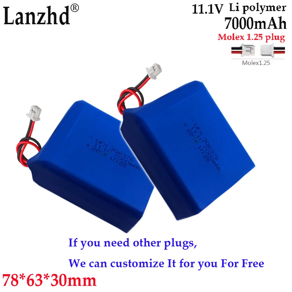 100% NEW 11.1V polymer lithium cell 3S1P battery pack For Children's toy car battery water bomb gun battery 306376 7000mAh