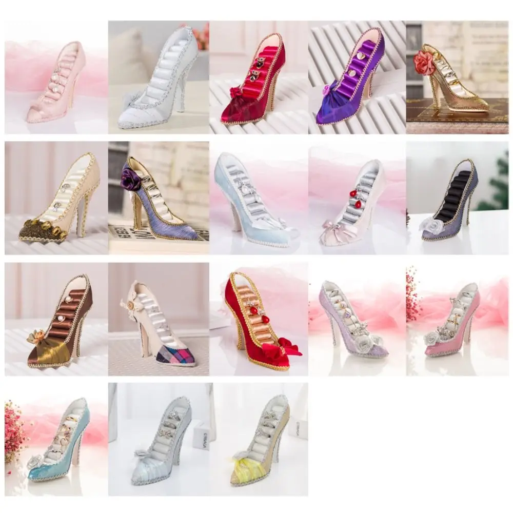 Туфли на высоком каблуке Бархатная подставка для колец Роскошная подставка для сережек с цветами Дисплей-держатель Элегантная стойка для ювелирных изделий с розами Дисплей