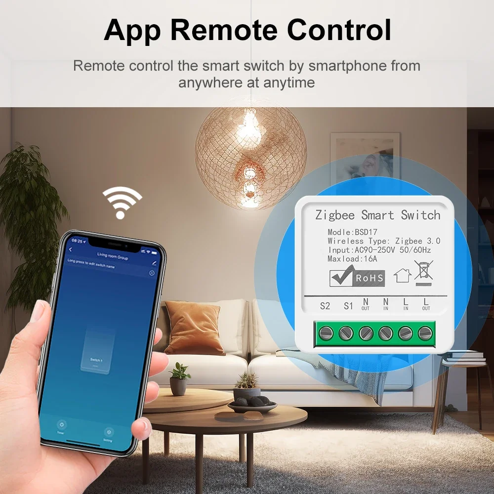

Модуль умного выключателя света ZigBee3.0 Tuya, 16A, мини-выключатель «сделай сам», поддержка приложения с двусторонним управлением, дистанционное управление для Alexa Google Home