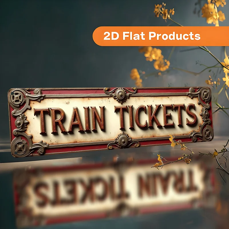 2D Flat, Vintage Train Ticket Metal Wall Sign - Railway Ticket Booth Decor with Ticket Number 97 Design, Easy Install for Home