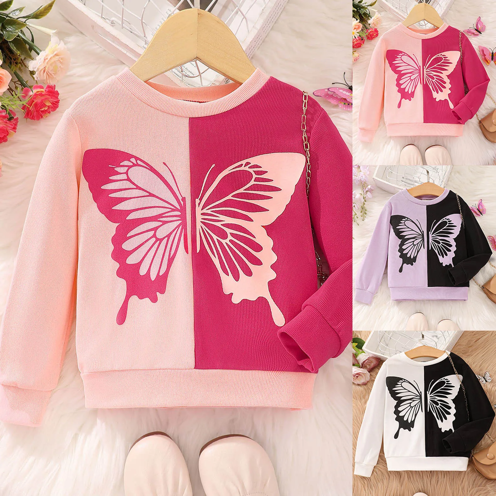 Autumn Kids Girl Top Long Sleeve T-shirt Cartoon Butterfly Casual Cotton Girls Winter Clothes Children Shirt 2 3 4 5 6 7 Years