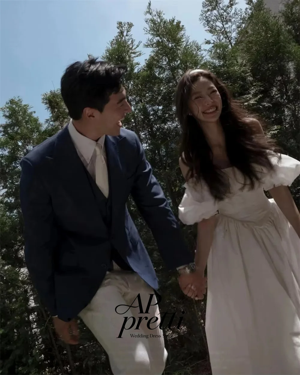 AP pretti Fairy Ivory Puff Sleeve Korea Wedding Photo Shoot Dress Customized A-line Taffeta Korea Wedding Photo Shoot Dress