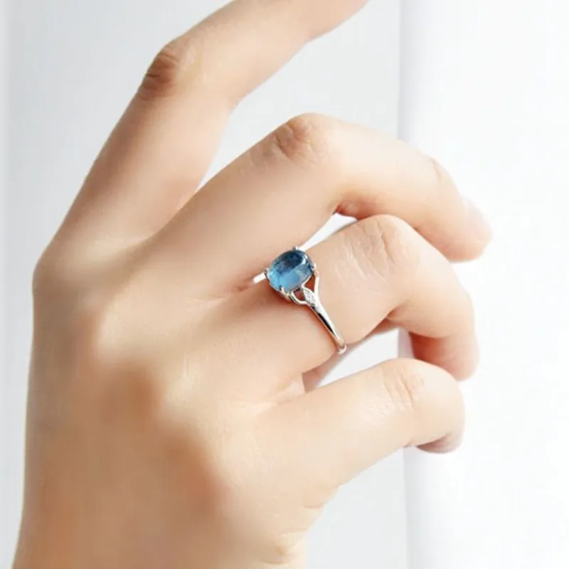 Original designer aquamarine gemstone rings for women light luxury and exquisite fresh translucent blue couple ring fine jewelry