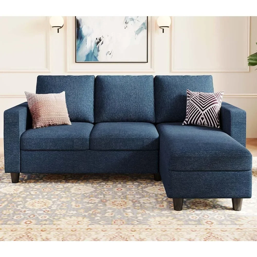 Convertible Sectional Sofa, L Shaped Modern Couch, Small Couch with Reversible Chaise for Living Room and Small Space, Navy Blue