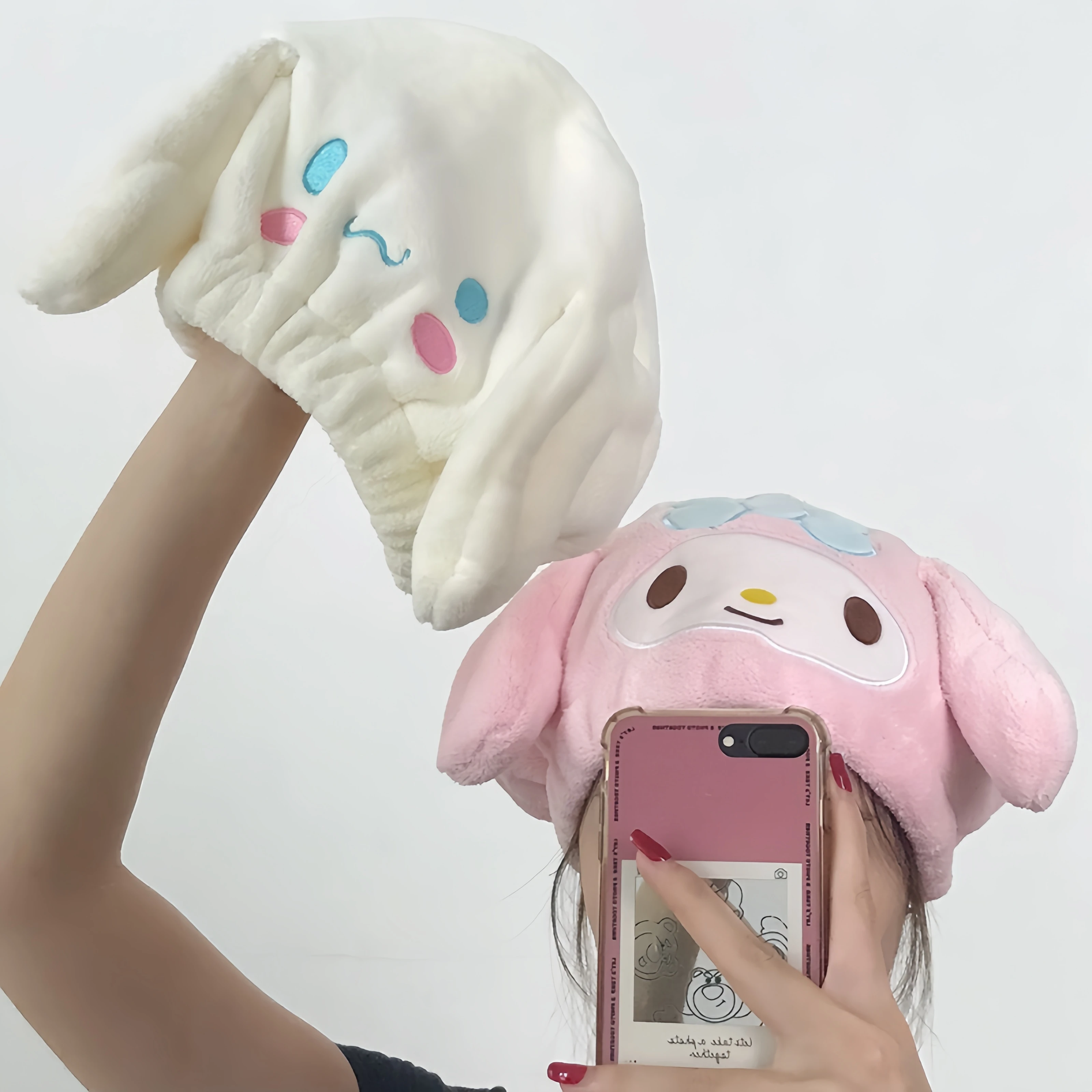 Sanrio Kuromi My Melody Hair Towel Hangyodon Cinnamoroll Pochacco Lotso Stitch Dry hair cap Coral Fleece Quick-Dry towel