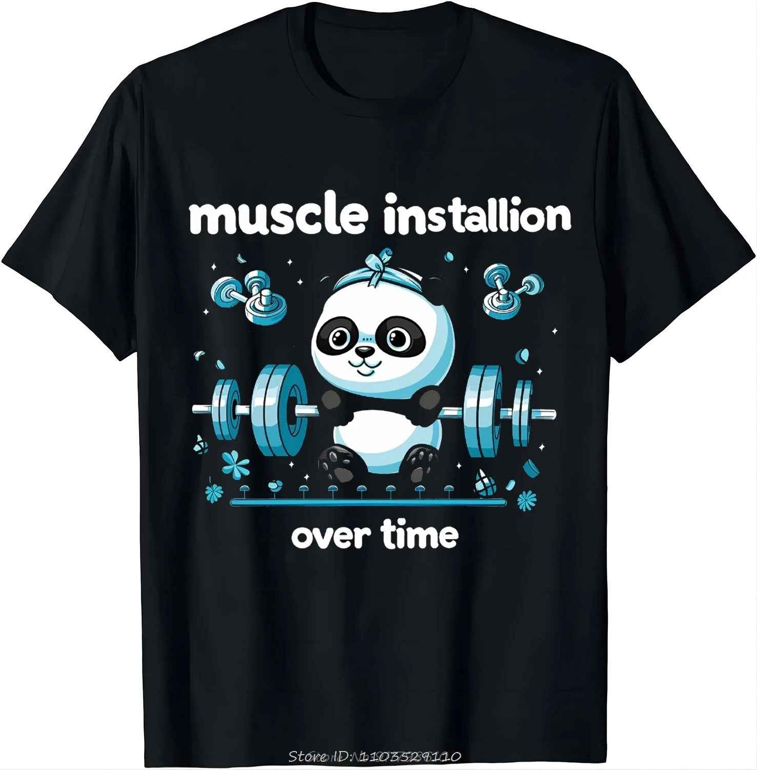 Muscle Building Panda Weight Lifting Barbell Workout T-Shirt Gym O-Neck Oversized Unisex t shirt Men Clothing Fitness tshirt