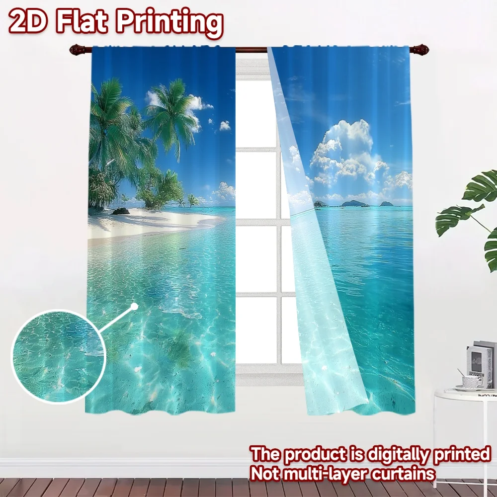 2D flat printing 2pcs Curtain Curtain Tropical Island Paradise Digital Printed Polyester Drapes Festive Curtains Perfect for