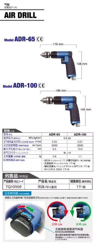 Nitto KOHKI Nitto Pneumatic Drilling Machine ADR-65 ADR-100 Pneumatic Drilling Machine