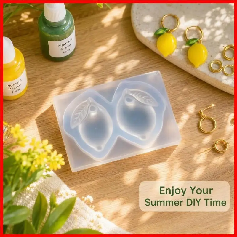 3XUA Lemon Earring Resin Mold with Transparent Body and Built-In Holes, 2-Cavity Form for Pendants, Keychains, and Coordinated