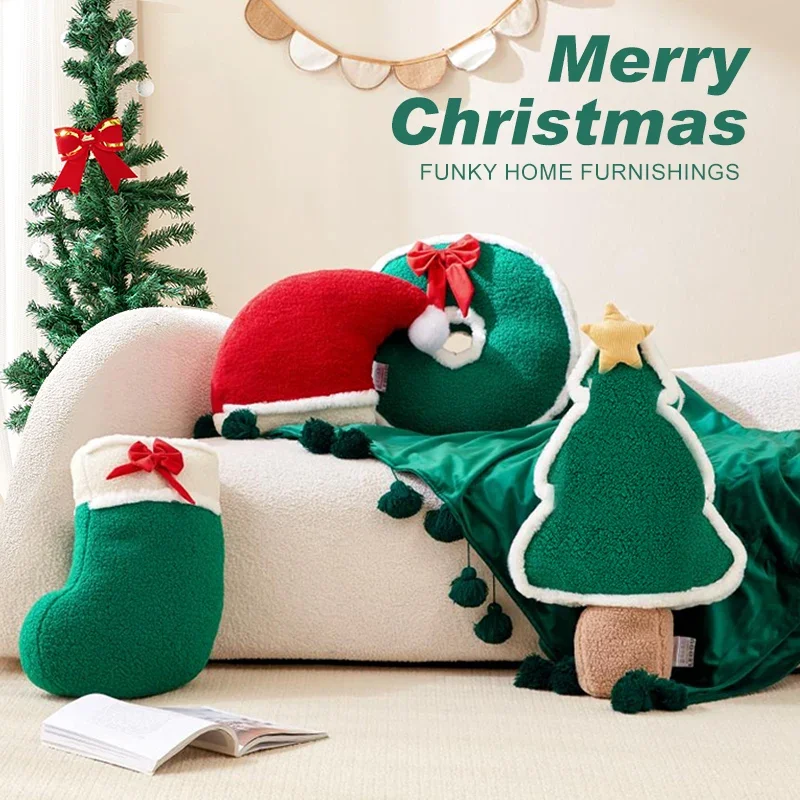 Merry Christmas Tree Decorative Throw Pillow Chair Seat Cushion Stuffed Tree Shaped Pillow for Christmas Party Home Decorations