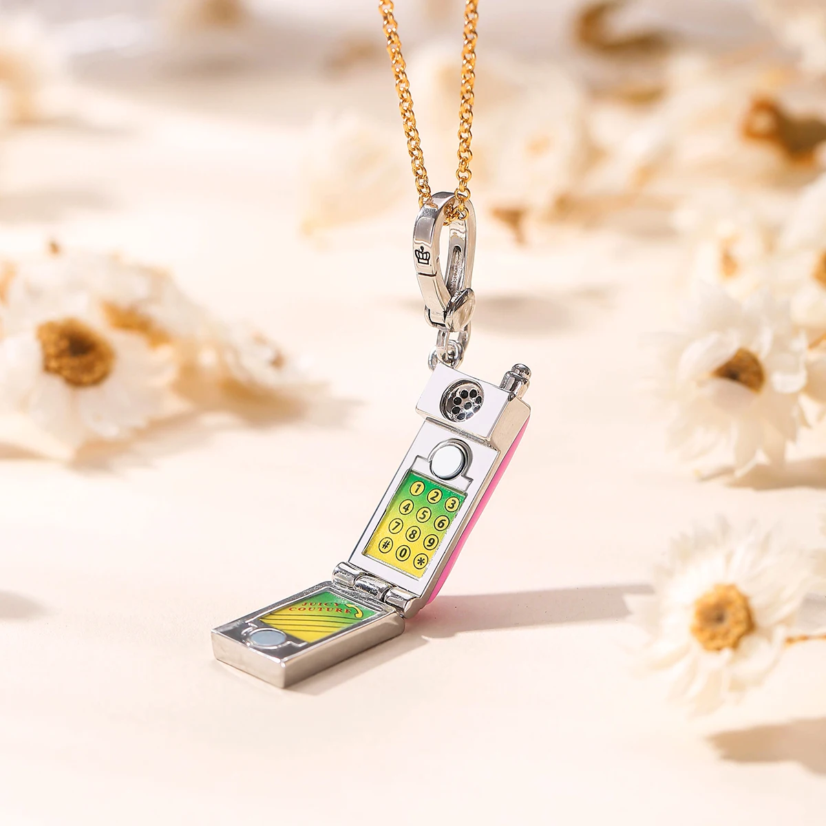 

1Pc Exquisite Enamel Glaze Pink Phone Pendant,Letter Print Pendant Decor Necklace,For Women Sweet Niche Party Christmas Gifts