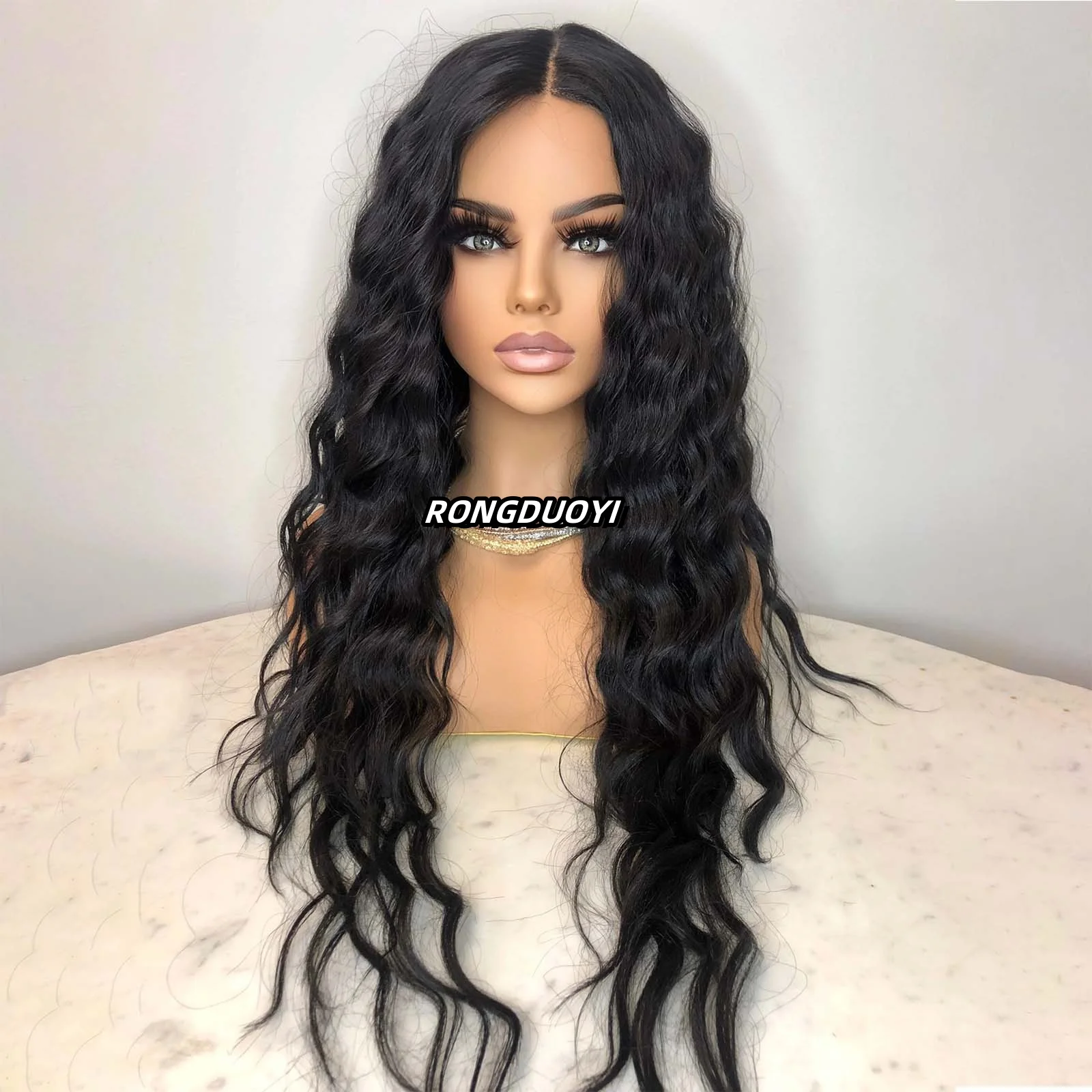 13X4 Black Wig Deep Curly Synthetic Lace Front Wig Natural Afro Long Black Hair Deep Wave Lace Frontal Wigs for Women Party