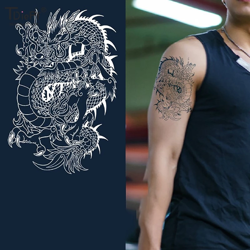 1PCS Realistic Dragon Fake Tattoo Stickers For Men Boys Kids 3D Dragon Vegetation Temporary Tattoos Washable Tattoos