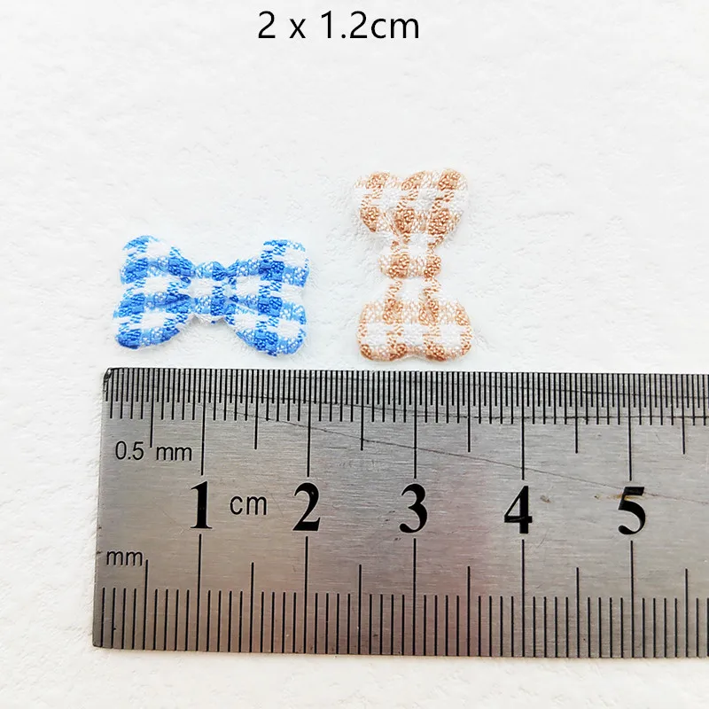 100 Stück Gingham-Schleifen-Applikations-Patches, 2 x 1,2 cm, gepolstert, für DIY-Kleidung, Hüte, Bastelarbeiten, Nähzubehör, Haarspangen, Schleifendekoration – Detail 11