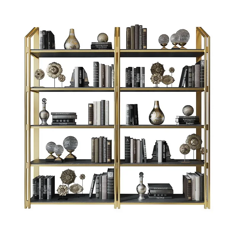 Minimalist iron bookshelf storage rack, light luxury metal decoration, postmodern gold display rack, living room storage rack