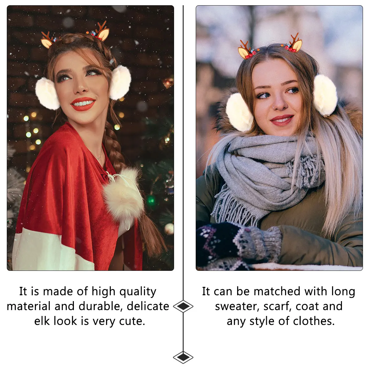 Bandeau de noël cache-oreilles d'hiver mignon bois de renne cache-oreilles chauds pour enfants femmes temps froid accessoires de mode doux