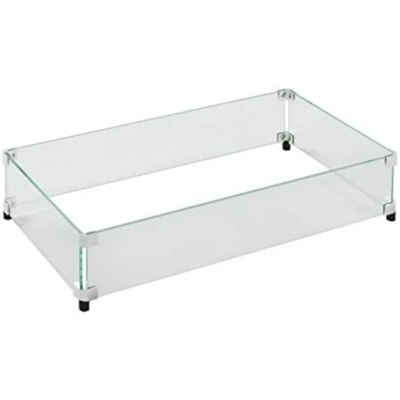 

Outdoor Greatroom Rectangular Glass Fire Table Windscreen, Tempered Glass, Includes Glass Clamps and No Skid Rubber Feet