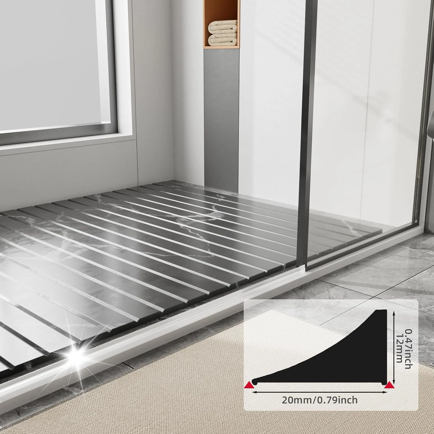 1PC 1m/39.37inch Shower Threshold Water Dam Guard, Silicone Rubber Shower Door Bootom Seal Strip for Walk in Shower