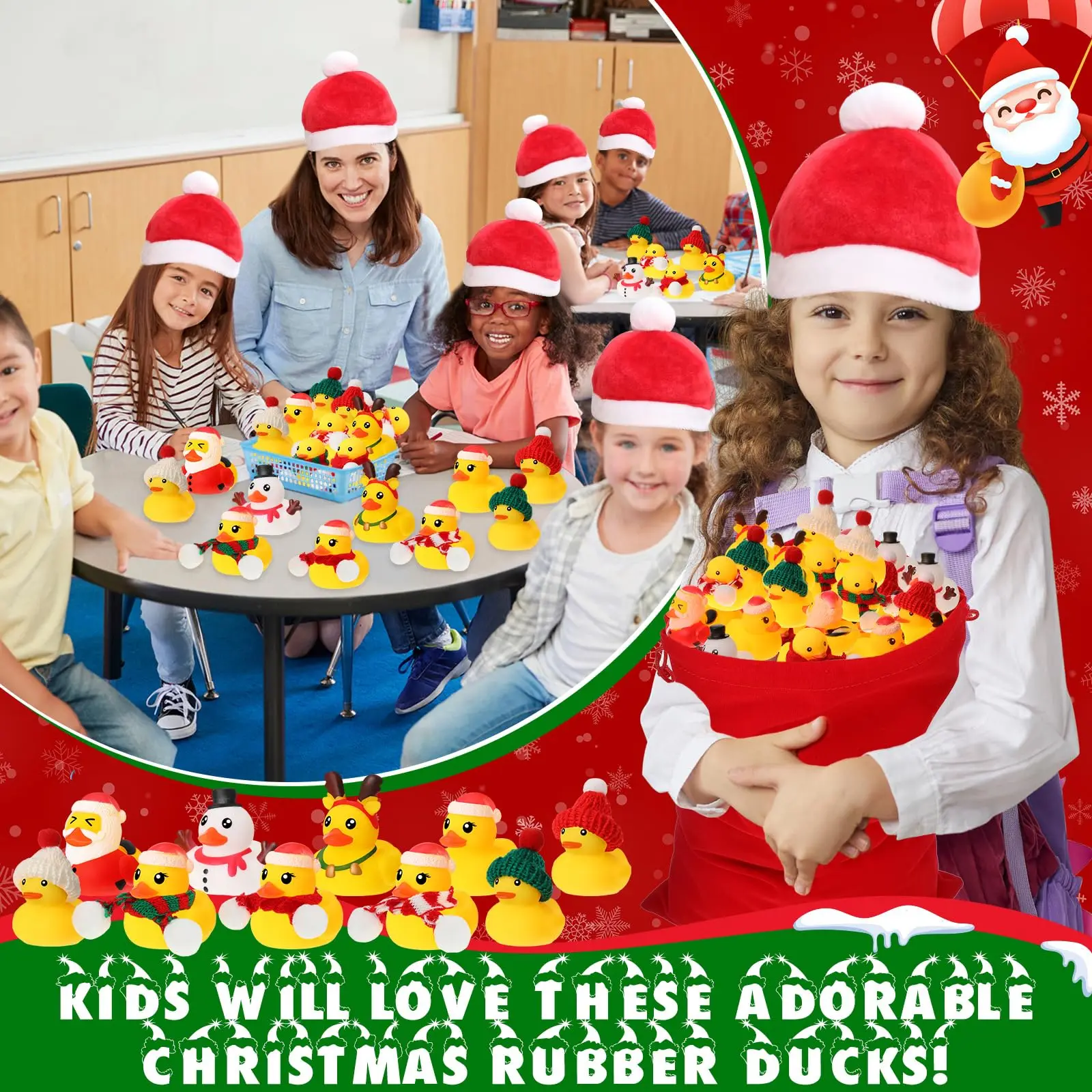 50/100 Pack Christmas Rubber Duck Toys Bulk Christmas Duck Hat Scarf Duck Elk Snowman Santa Claus Multi Style Winter Santa