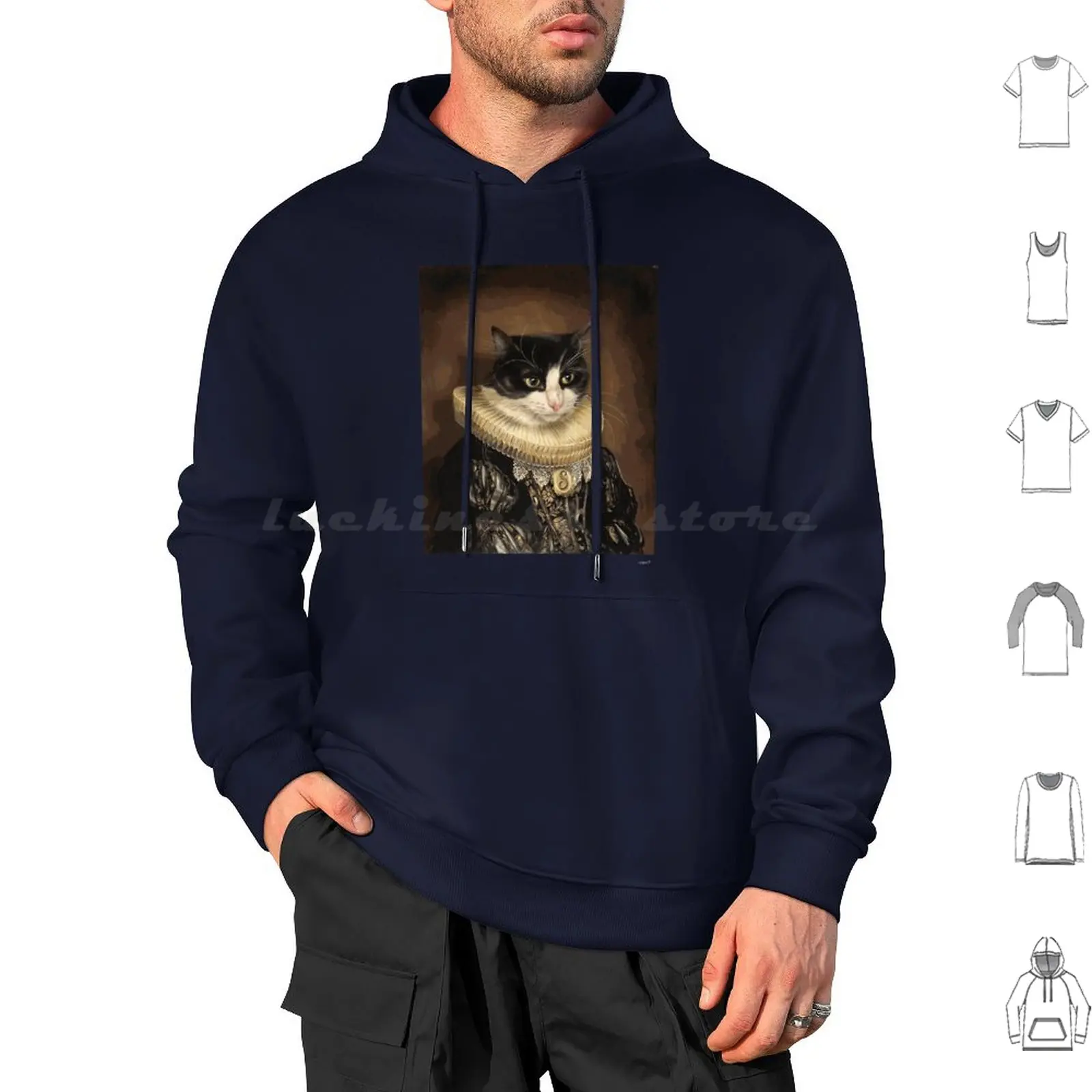 Cat Portrait-Samantha Hoodie cotton Long Sleeve Cats Pompouspets Cat Images Cat Portraits Animal Art Regal Old Masters Animal