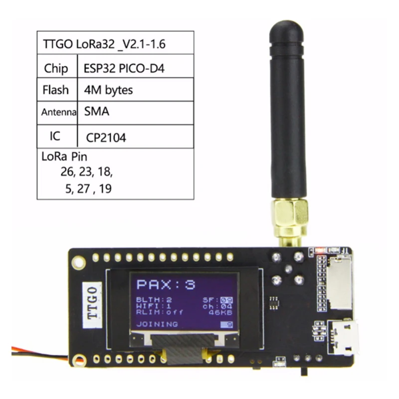 Imagem -06 - Módulo sem Fio Bluetooth Wifi Ttgo Lora32 V2.1 Esp32 433mhz 96 Polegada Sma Ip5306