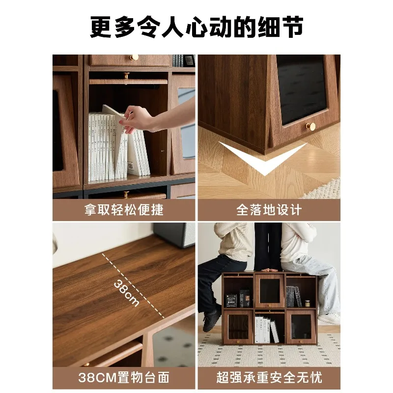 Xiao Si Solid Wood Modular Bookcase, Living Room Balcony Bedroom Glass Side Cabinet Bookcase