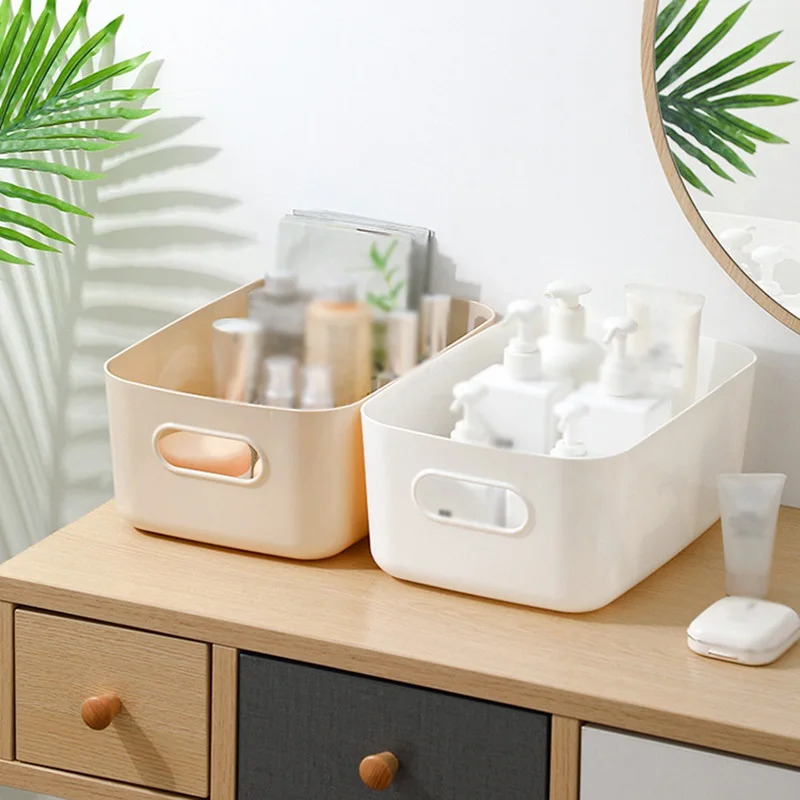 Decorative Desktop Storage Box Dormitory Sundries Plastic Cosmetic Storage Box Bathroom Kitchen Sorting Storage Basket Bins