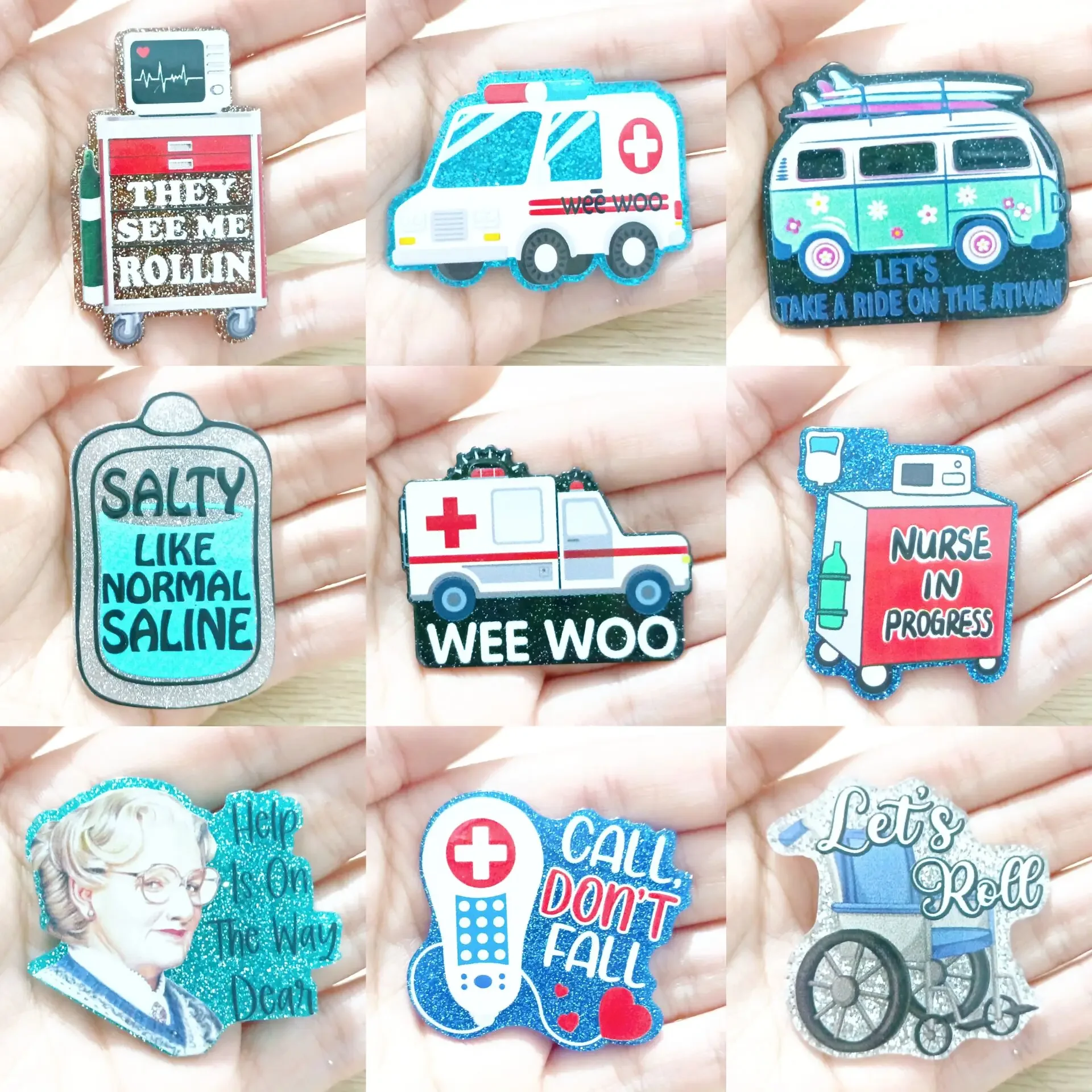 1PC 40-50MM Glitter Medical Equipment Ambulance RV Acrylic Charms Epoxy Pendant Fit DIY ID Card Badge Holder Jewelry Making Gift