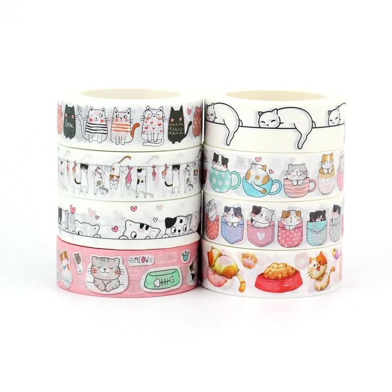 NEW 1PC 10M Decorative Cute Cats Kawaii Animal Masking Paper Washi Tape Set for Scrapbooking Stickers Journaling Stationery