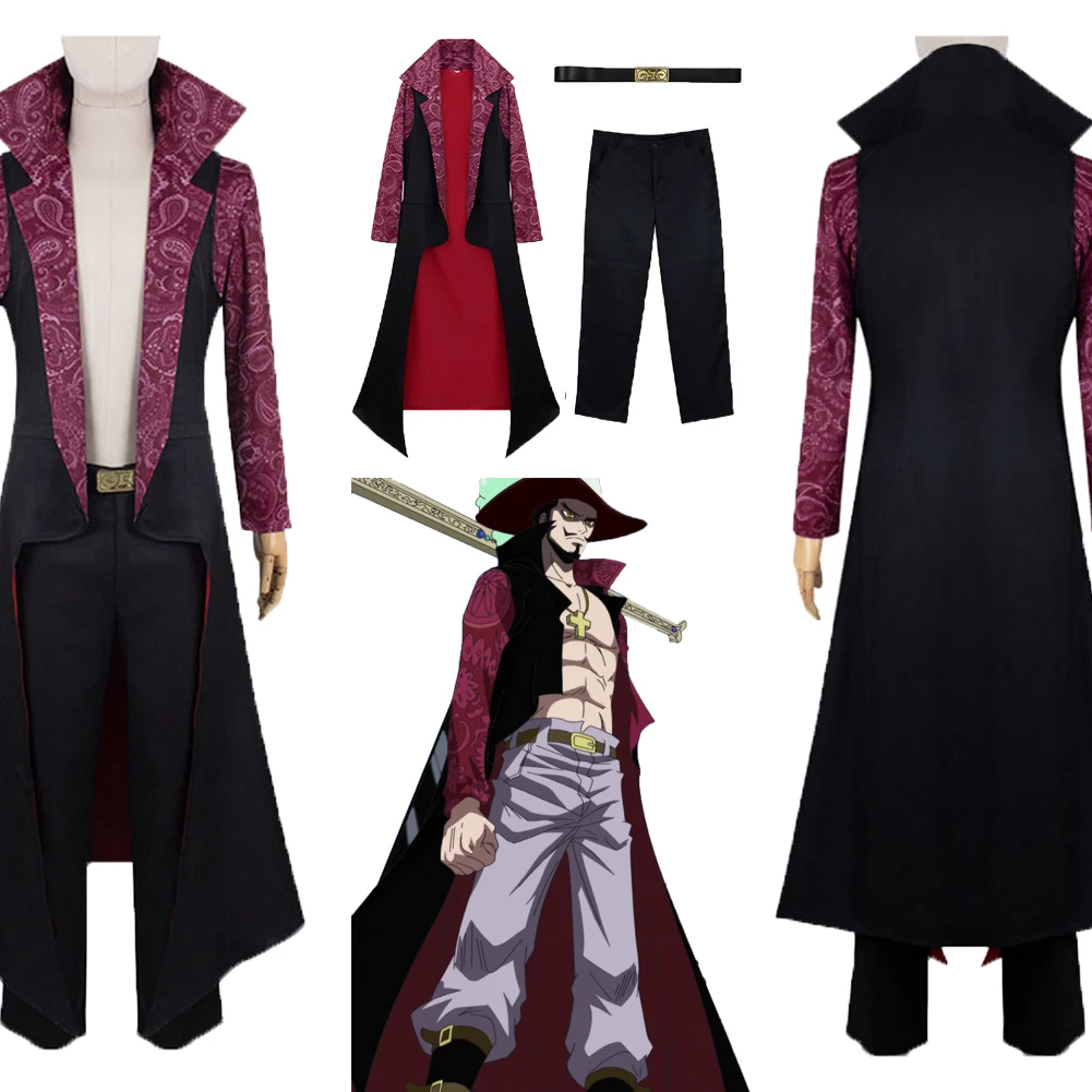 

Anime Piece Mihawk Cosplay Costume Outfit Fantasy Coat Pants For Adult Male Roleplay Halloween Carnival Suit Accessories