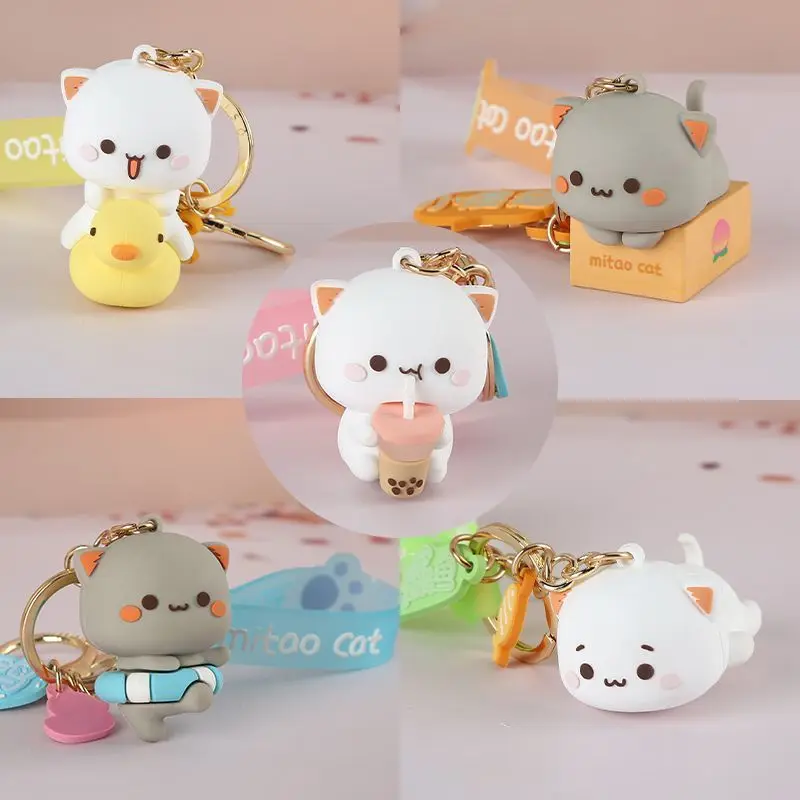 Creative Fashion Mitao Cat Figures Keychain Silicone Doll Cosplay Key Ring Kawaii Car Backpack Key Model Toys Party Xmas Gifts