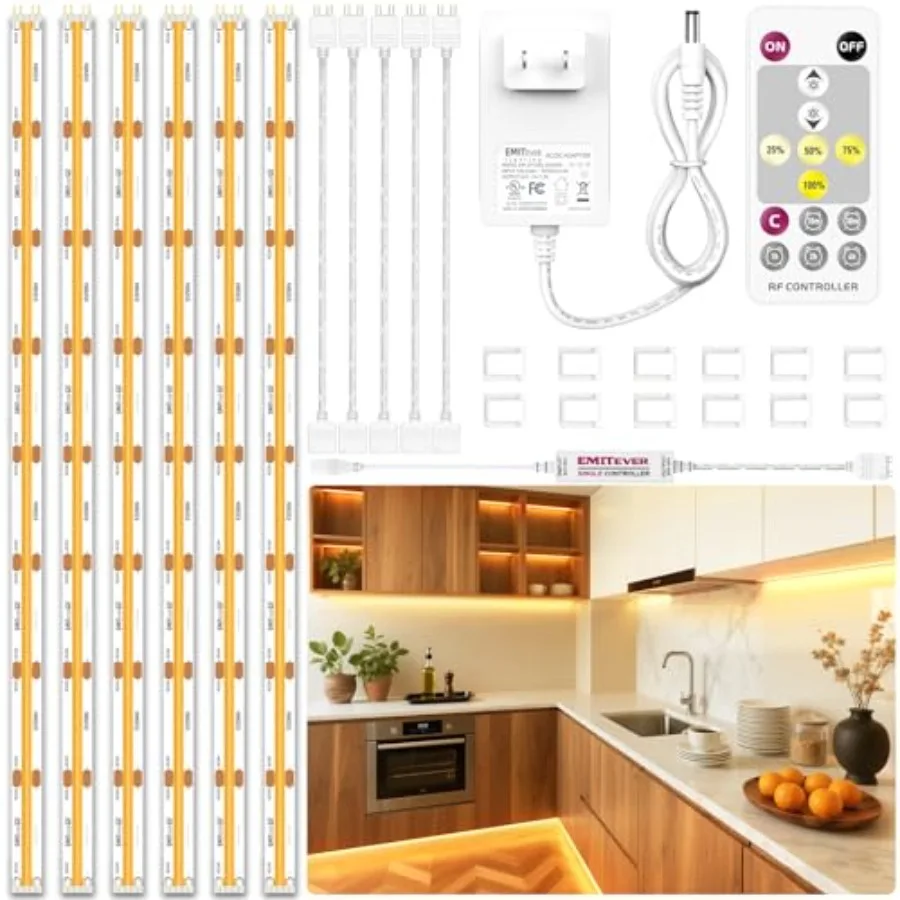 

Комплект подсветки для шкафов, 6 шт., светодиодные ленты COB, 3000K, теплый белый свет, с сертификатом UL, диммируемые, для кухонных шкафов