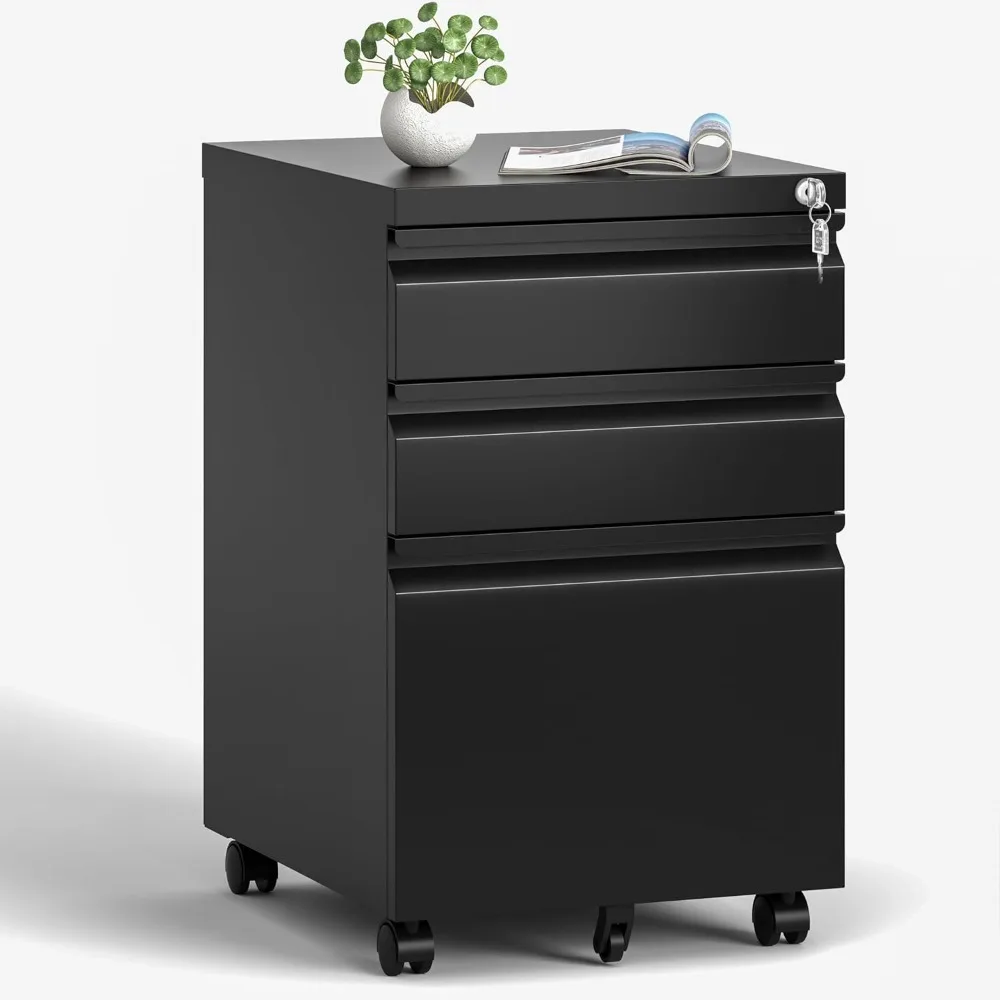 

3 Drawers Mobile File Cabinet, Rolling File Cabinet Fully Assembled Under Desk, Metal Filing Cabinet with Lock for Home Office