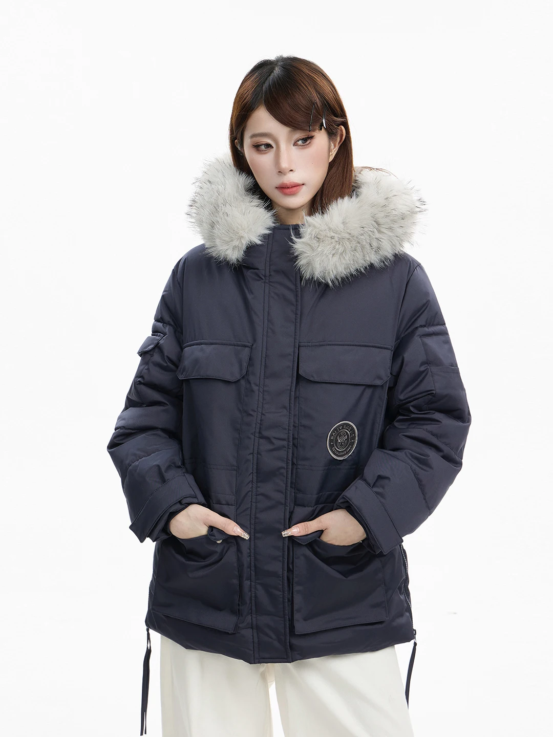 

Women's Thiened Long Hooded Coat Winter Warm Cotton Jaet Large Fur Collar Commute Sle Korean Version Loose Fit Zipper