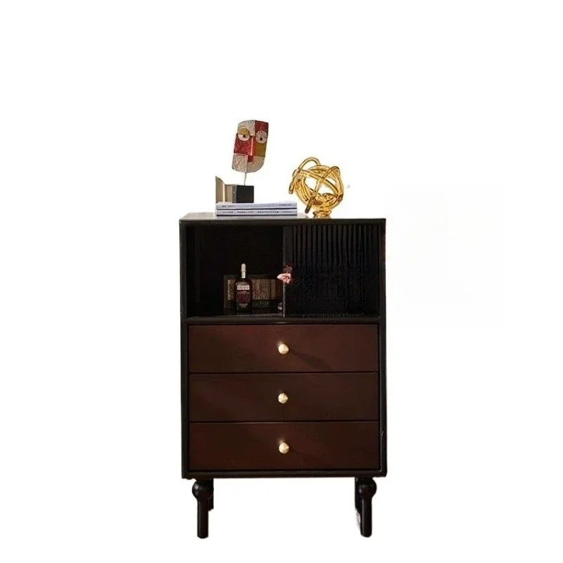 

French retro solid wood bedside table, small apartment bedroom high-end household side cabinet