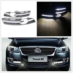 1Pair LED DRL For VW Passat B6 2006 2007 2008 2009 2010 2011 Car-styling LED DRL Daytime Running Light Waterproof With Harness