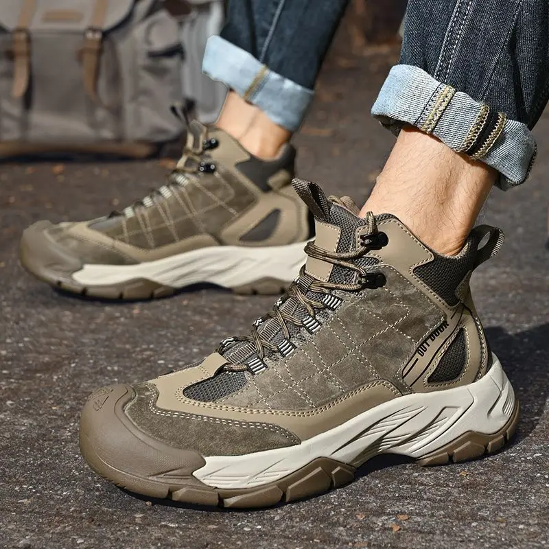 Leather Shoes Men Casual Luxury High Top Suede Sneakers Trekking Outdoor Hiking Camper Tooling +Boots Work Big Size 45 46 Winter