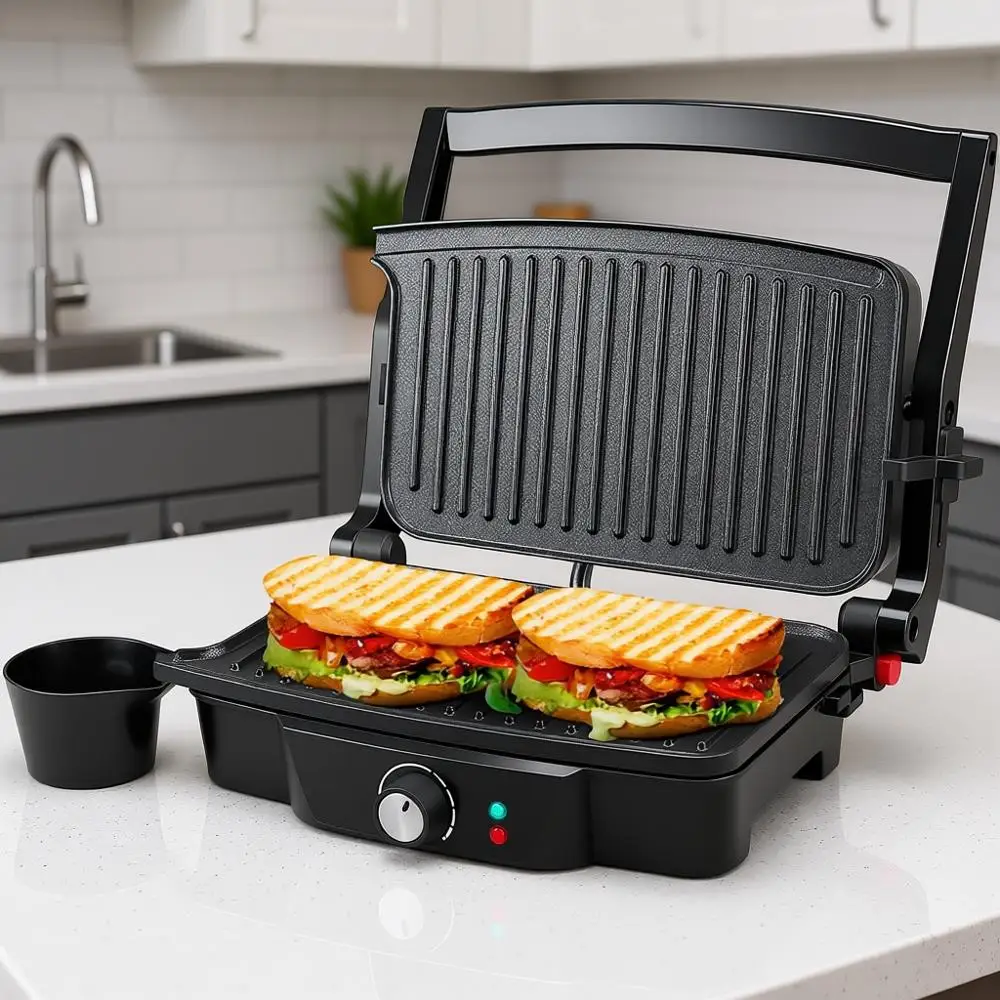 

2 Slice Electric Sandwich Maker, Non-Stick Coated Plates, 180-Degree Open for Cooking Breakfast Snacks