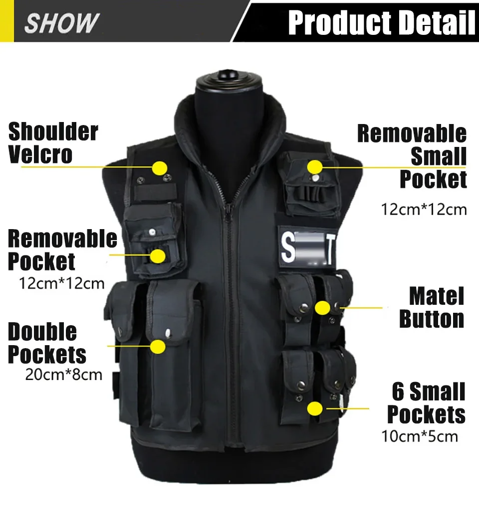 11 Pockets Tactical Vest Men Hunting Vest Outdoor WaistcaotTraining CS Waistcoat swat Protective Modular Security Vest