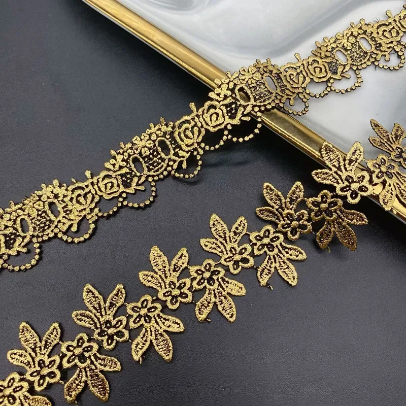 Water Soluble Embroidery Lace Trims, Gold Ribbon, Handmade Clothing, DIY Accessories, 1 Yards