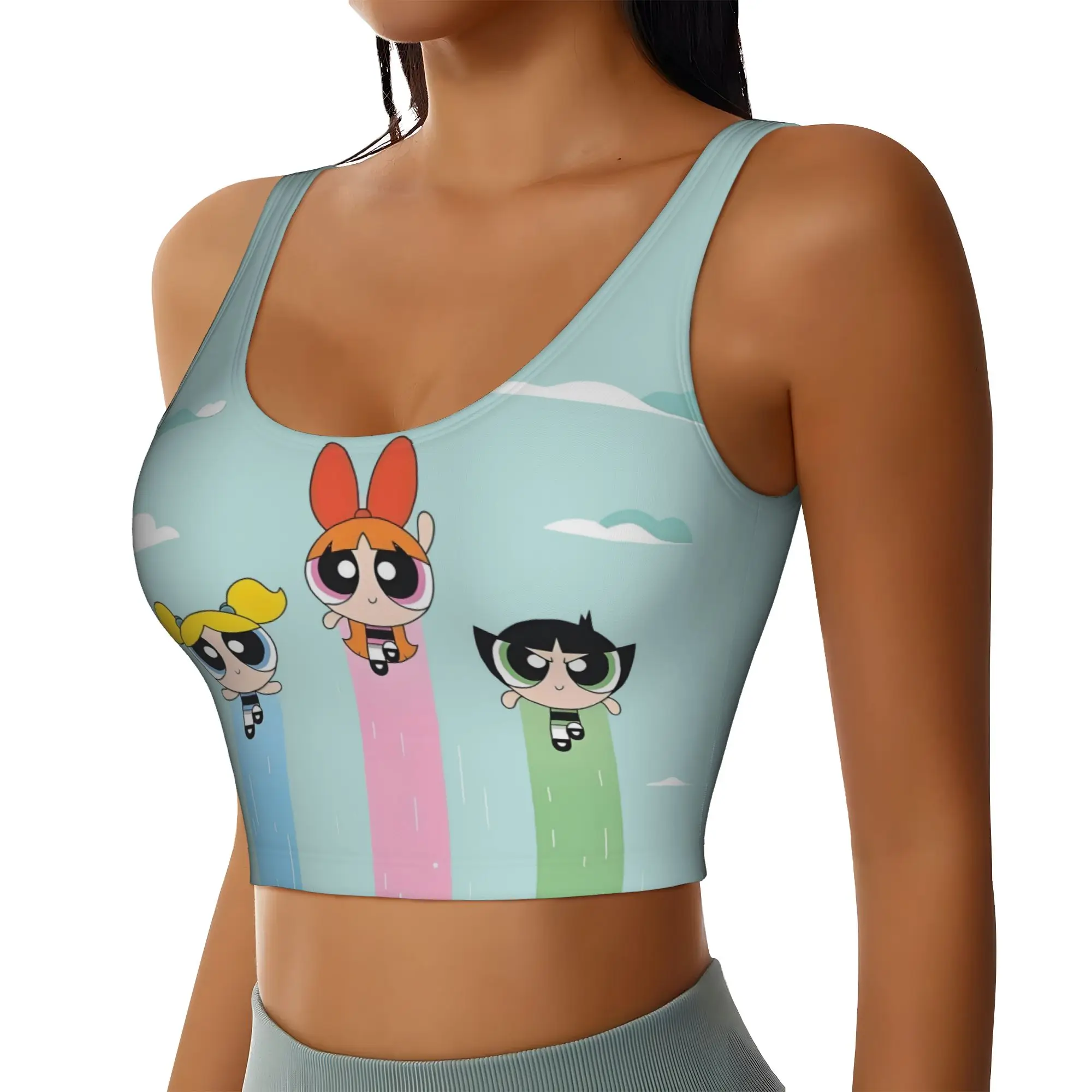 Custom Poweres Anime Puffes Workout Crop Tank Tops Women's Buttercup Blossom Bunny  Running Sports Bras