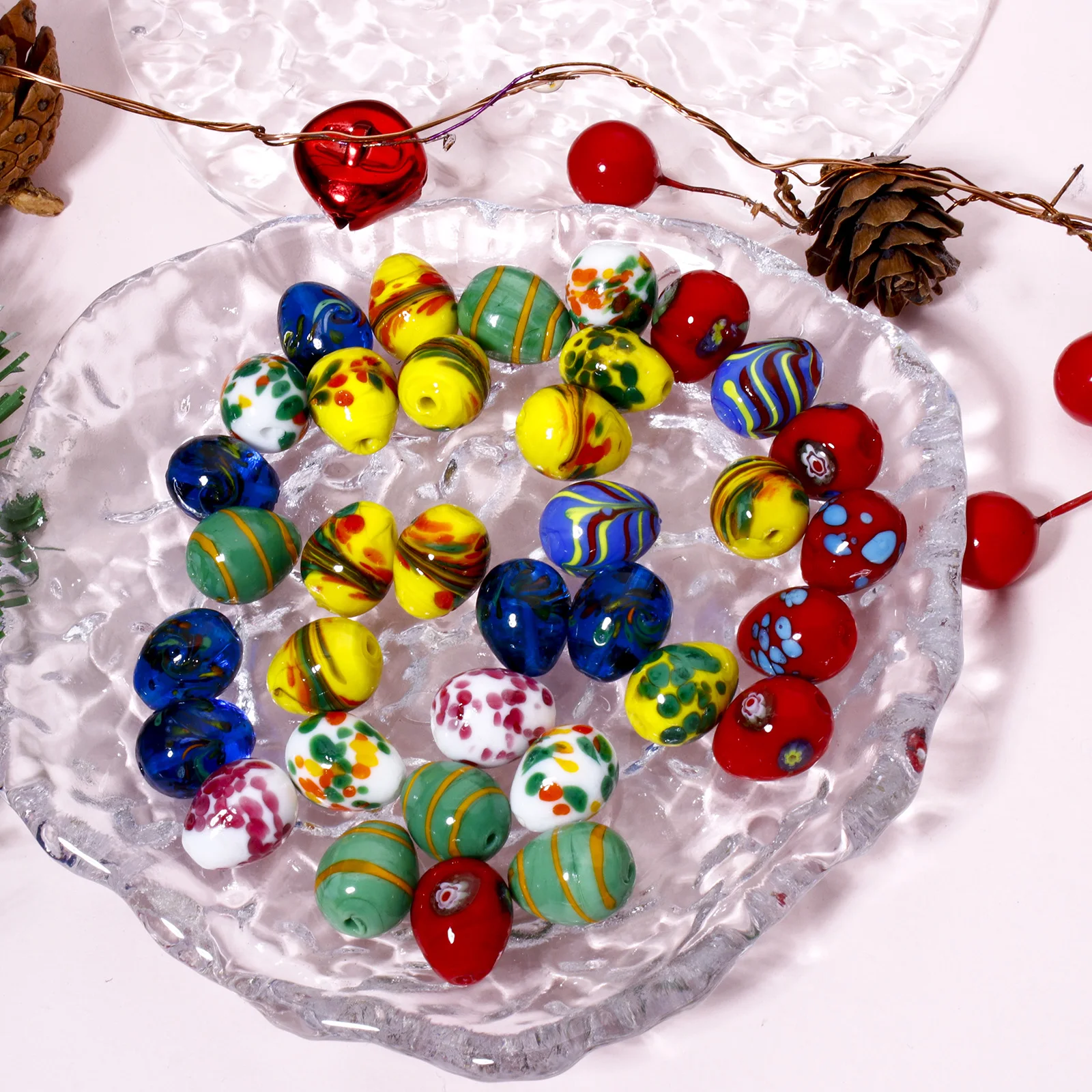 5 PCs Lampwork Glass Beads For DIY Charm Jewelry Making Oval Multicolor Spot About 17mm x 14mm, Hole: Approx 1.2mm