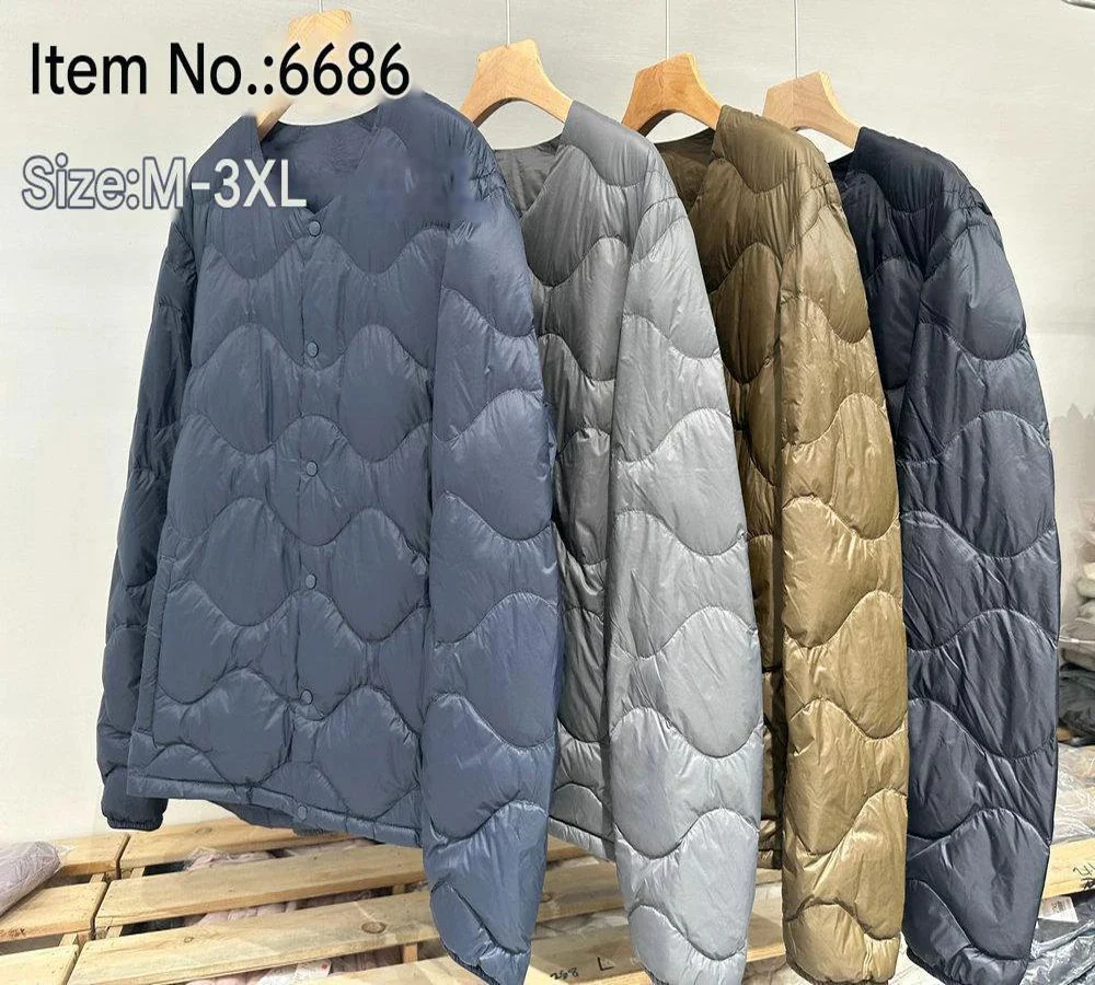 2025 new style Men's round neck thin gourd down jacket liner lightweight collarless