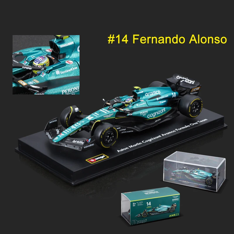 Bburago 1:43 Aston MartinคอลเลกชันAMR23 F1 Formula RacingโลหะผสมDiecastรุ่นของเล่นรถยนต์ 14 #   Fernando Alonso 2023 ของขวัญเด็กผู้ชาย