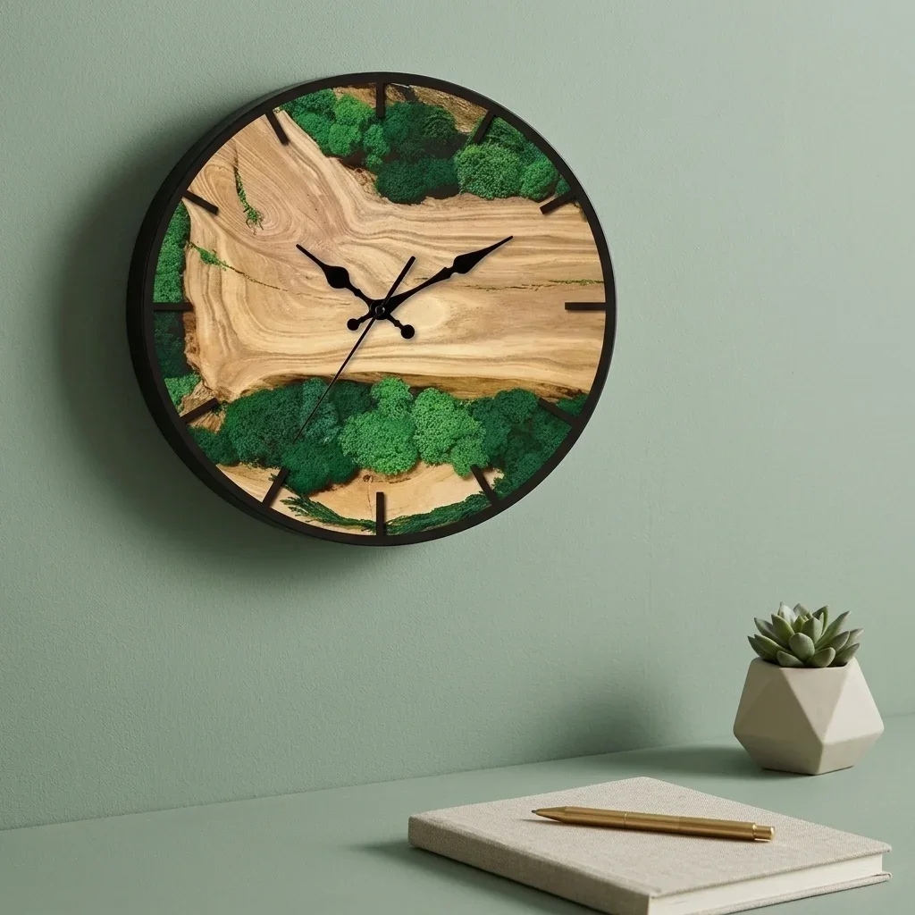 2D Flat Design Corner Wall Clock Silent Minimalist Techno Art Deco Cover Hole for Shady Sunny Corner