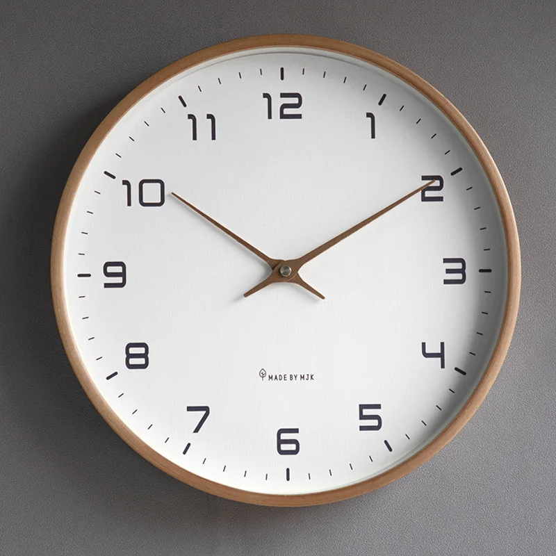 

10/12 inch Nordic Solid Wall Clock Wood Simple Living Room Home Decoration Silent Light Luxury Creative Clock Wall Decoration