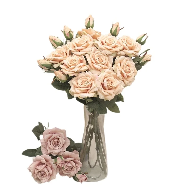 2/4 Uds flores artificiales rosas grandes de seda nuevos hermosos ramos florero hogar habitación San Valentín boda Retro planta falsa regalos Decora